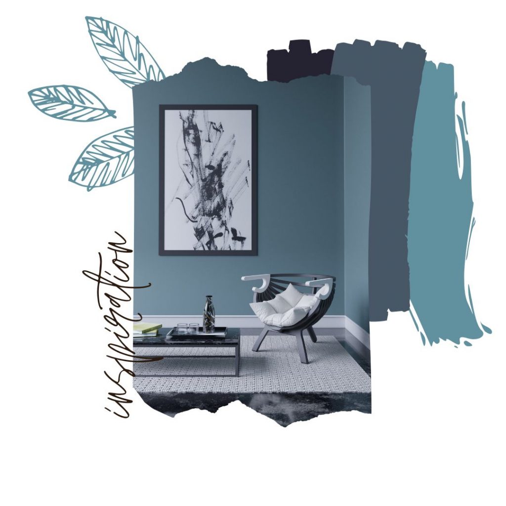 Espace séjour moderne par Nadeco Concept avec palette de couleurs en camaïeu de bleus